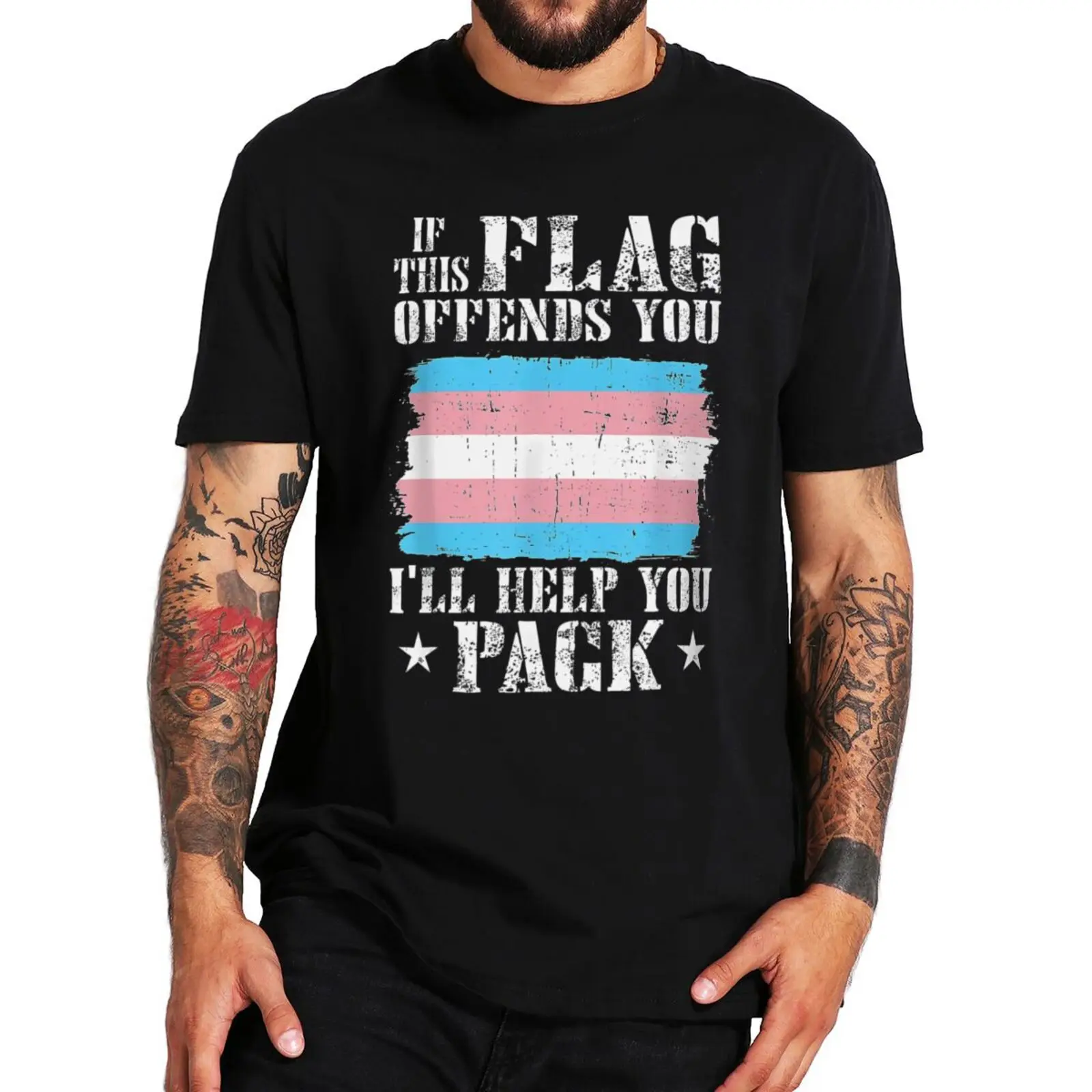 

New Trans If This Flag Offends You I'll Help You Pack T Shirt Retro Transgender Lgbtq Humor Tops Casual Cotton Unisex T-shirts