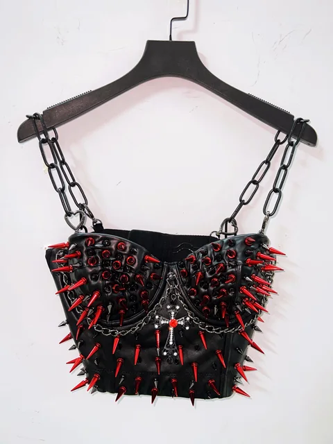 Red Spike Cropped Bustier Top 3
