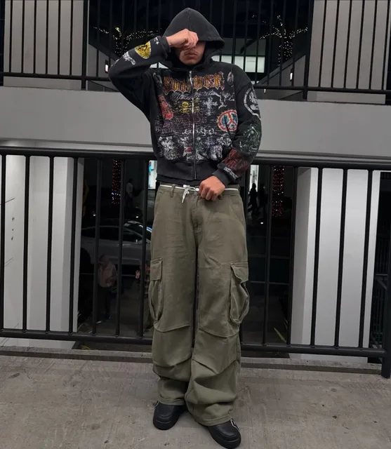 Y2k American Fashion Personality Versatile Anime Printed Zipper Hoodie Men Vintage Goth Dark Style Oversized Sweatshirt Women 3