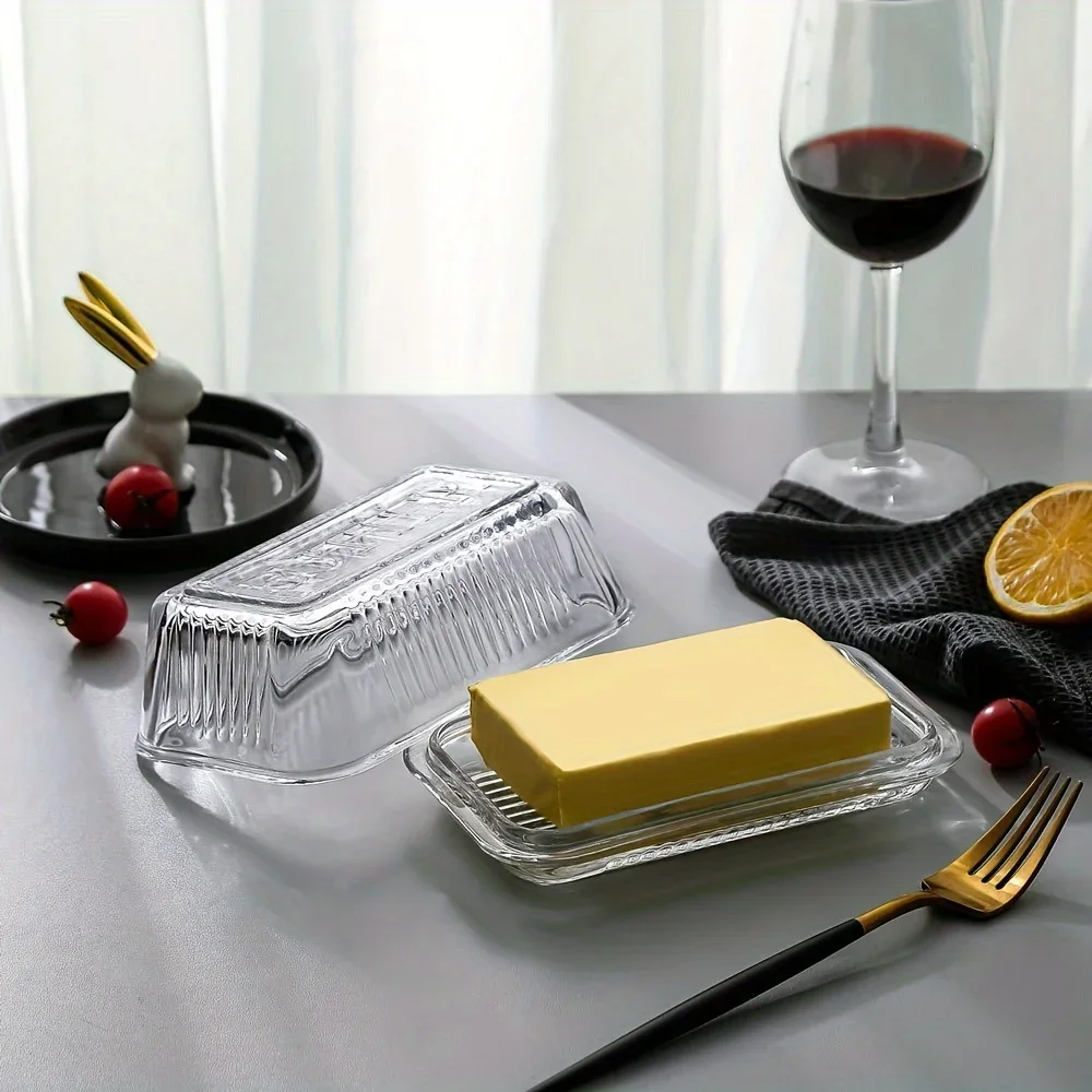 Clear Butter Dish With Lid Cake Cheese Decoration Box Multifunctional Food Storage Vintage Glass Butter Holder Container