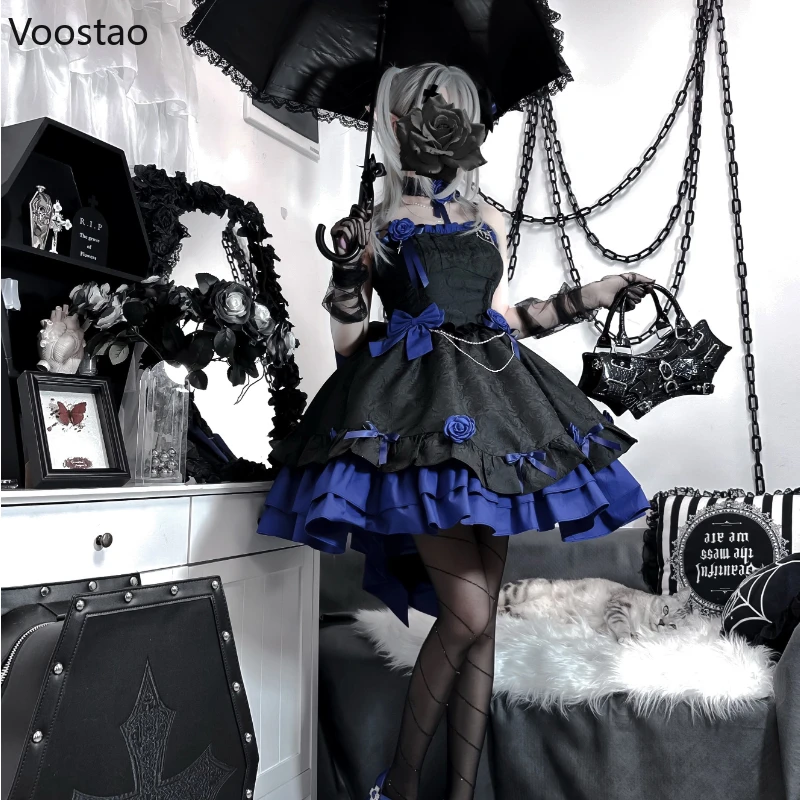 Victorian Vintage Gothic Lolita Jsk Dress Women Rose Ruffles Bow Princess Halloween Tea Party Dress lolita dress,lolita cosplay costumes