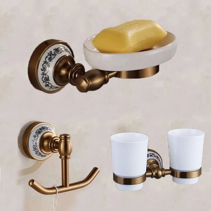 Aluminium Double Cup Holder Bathroom Tumbler Shelf Wall Mounted Toothbrush Cloth Hook Soap Dish