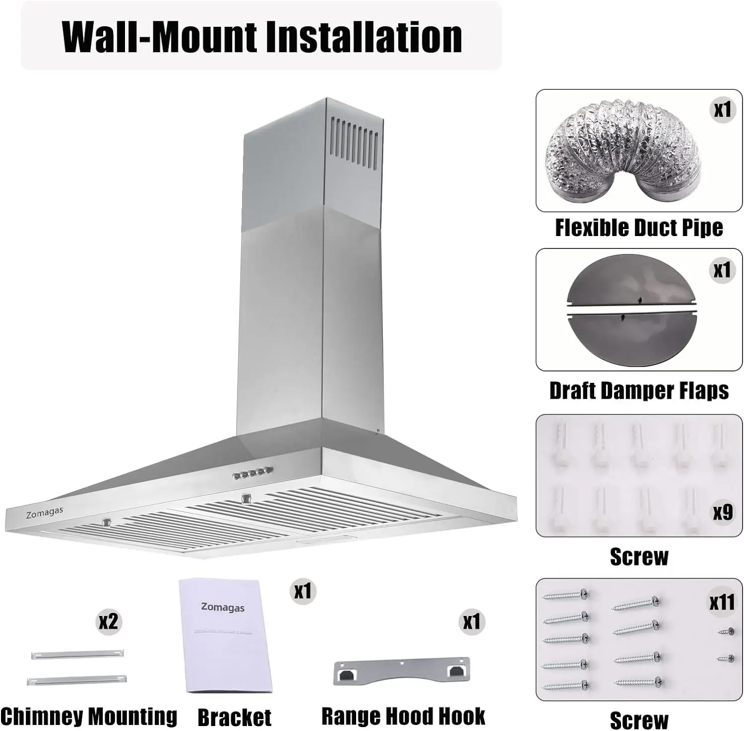 Tieasy Range Hood Wall Mount  24 Inch 450 CFM Ducted/Ductless ZMG-0160B images - 6