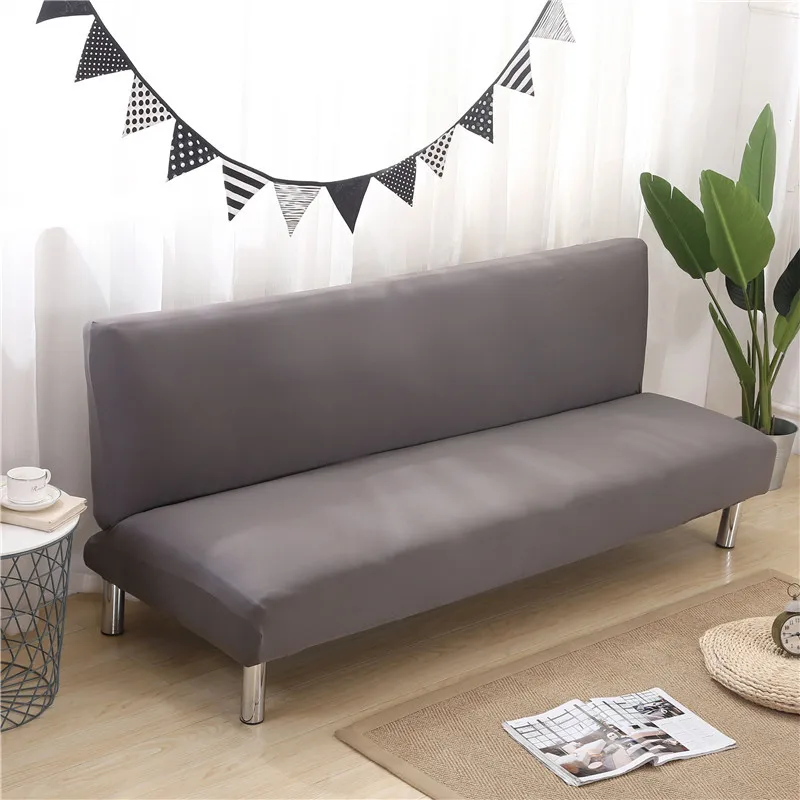 

Solid Color Armless Sofa Bed Cover Elastic Cheap Couch Covers for Living Room Washable Removable Slipcovers Folding Settee Case