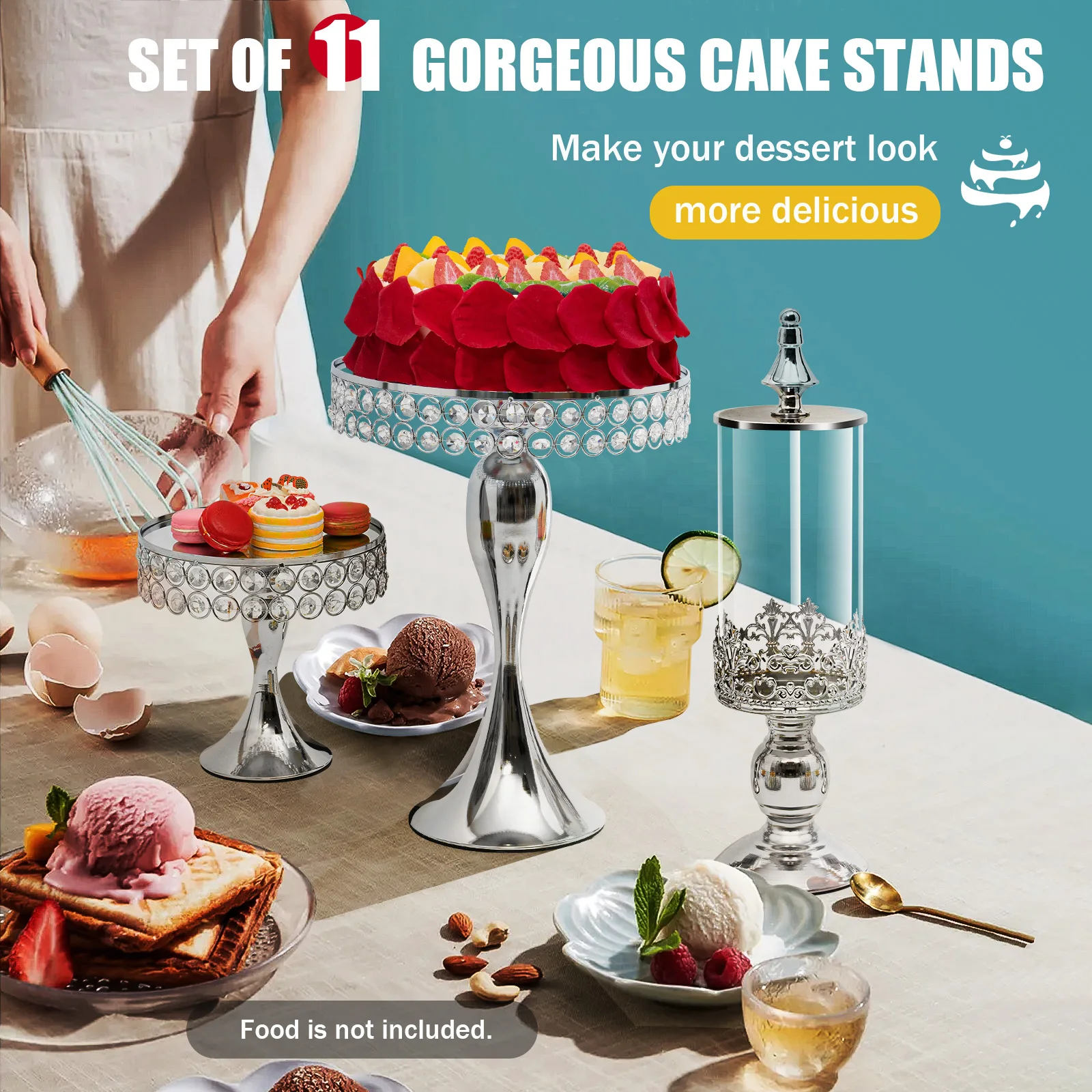 

11PCS Sliver Cupcake Metal Cake Stand Table Dessert Stands Set for Birthday Party