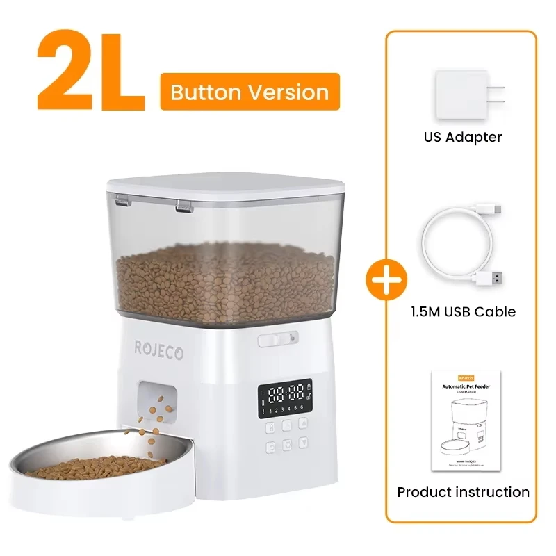 Distributeur automatique de croquettes ROJECO pour chats et chiens, modèle à bouton 8