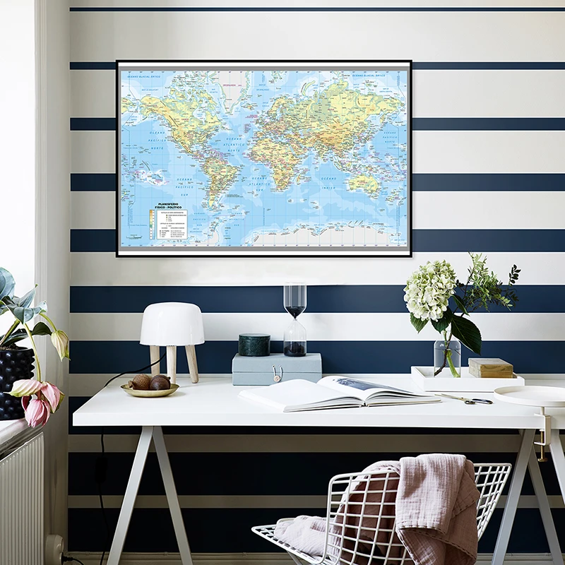 

84x59cm Small Spanish World Map Classic World Map Canvas Print Office Home Student Supplies Wall Sticke Decor In Spanish