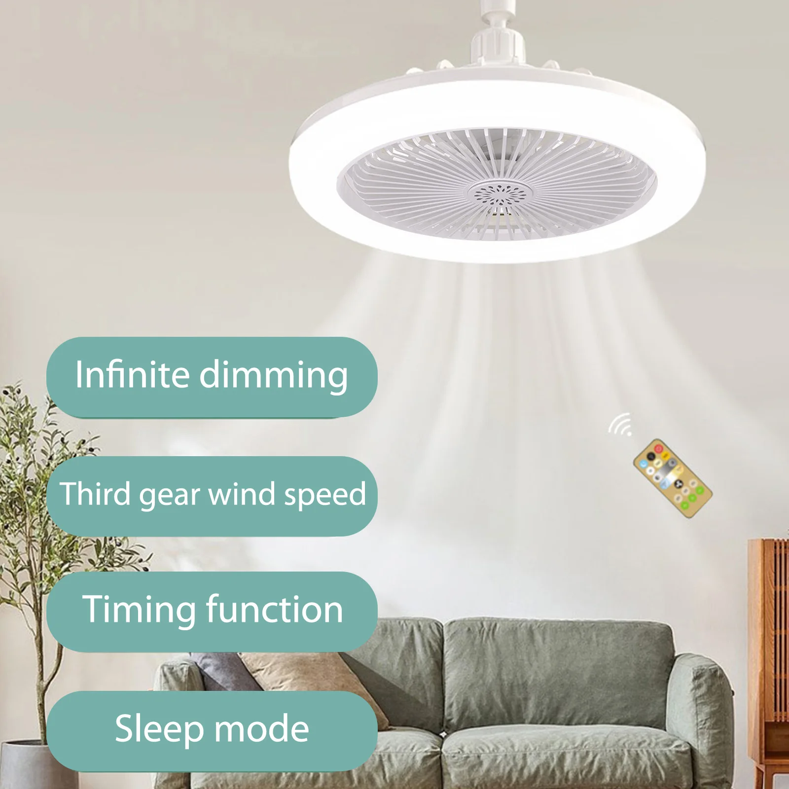 Aromatherapy Fan Lamp Universal E27 Light Holder Aroma Fan Ceiling Light with Remote Control 3 Speeds Wind for Bedroom Dormitory