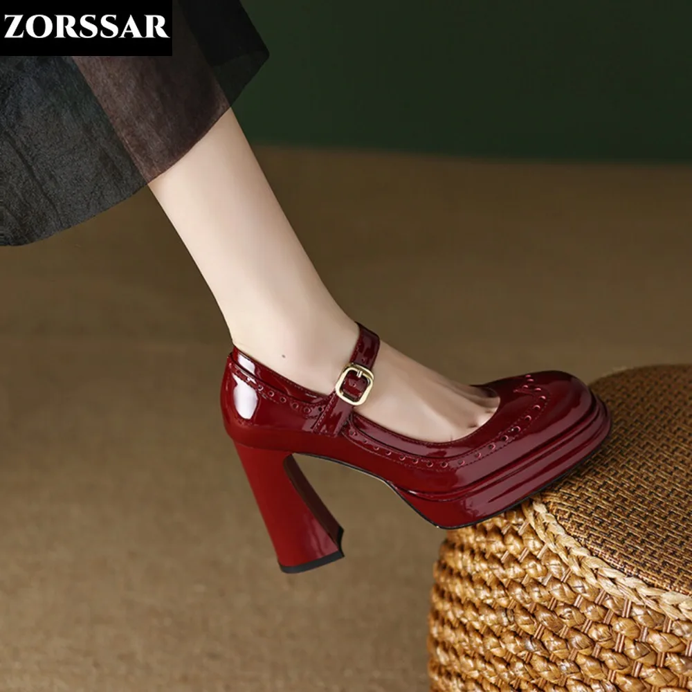 

Apricot Black Red Heeled Women Pumps Mary Janes Shoes Square Toe White High Heels Female Working Party Dance Shoes 2024 Spring
