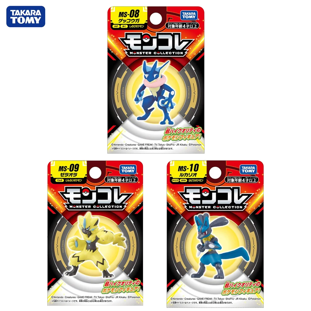 Original Takara Tomy Pokemon Monster Collection Ms-08 Greninja, Ms-09 Zeraora E Ms-10 Lucario Game Figure Model Collection Toys