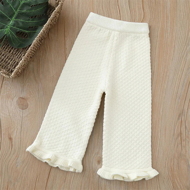 Girls Wide Leg Knit Pants Diamond Grid Pattern Trousers