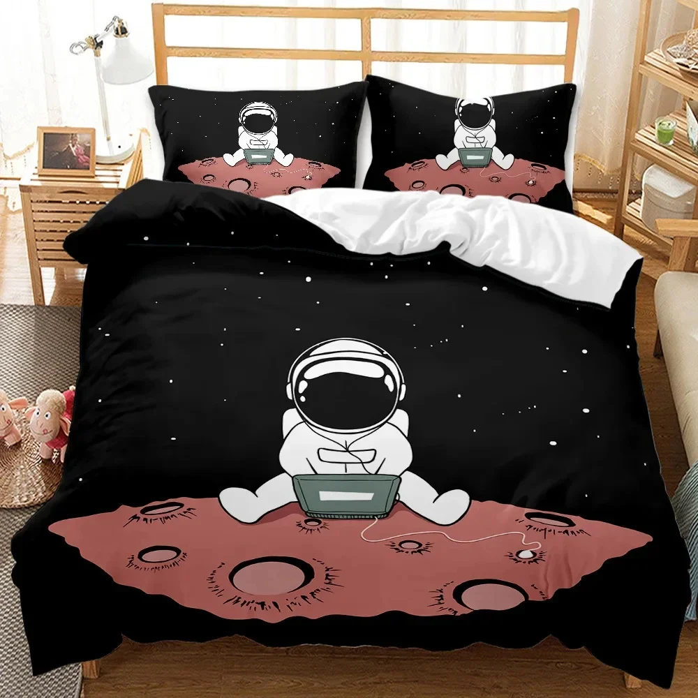 Astronaut Duvet Cover Set, Space Bedding Set for Kids Boys, Sky Galaxy Themed Comforter Cover, Queen/King/Twin Size Quilt Cover