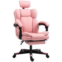 Pu Leather Office Chair, Executive Desk Chair with Headrest, Foot Rest, Swivel Wheels, Reclining Computer Chair, Pink 1