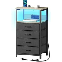 Nightstand with Charging Station, Bedside Table with LED Lights, Side Table with Fabric Drawers, Tier Storage Night Stand Table 1