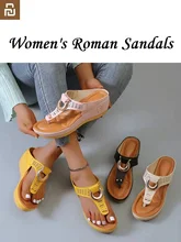  New Youpin Summer Women's shoes beach flip-flops wedge sandals women's European and American plus size Roman sandals 