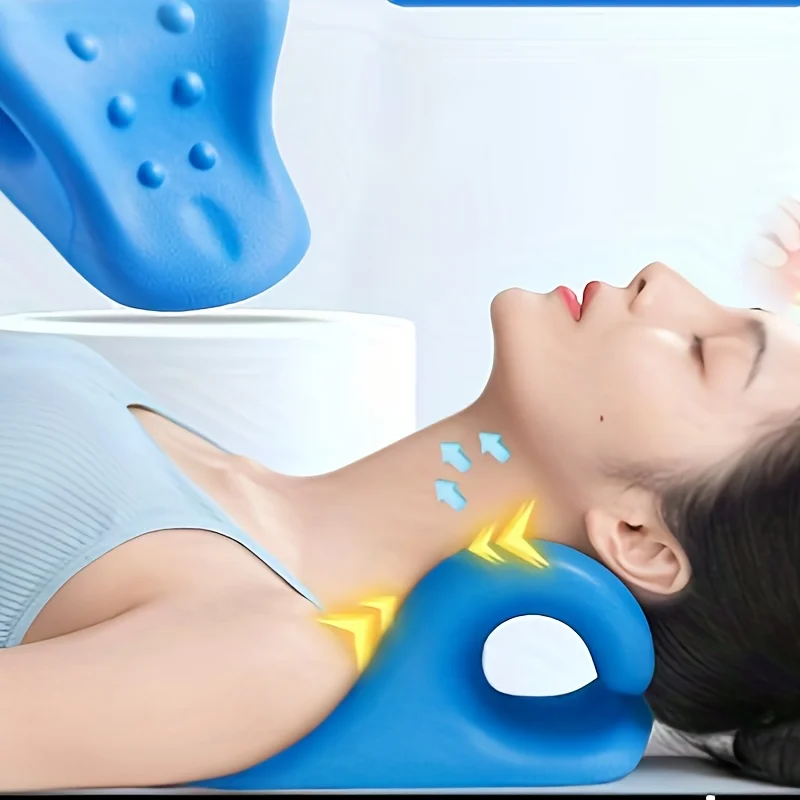 Ergonomic Portable Cervical Traction Pillow-Home Neck Corrector & Massager with Supportive C-Shaped Design neck massager