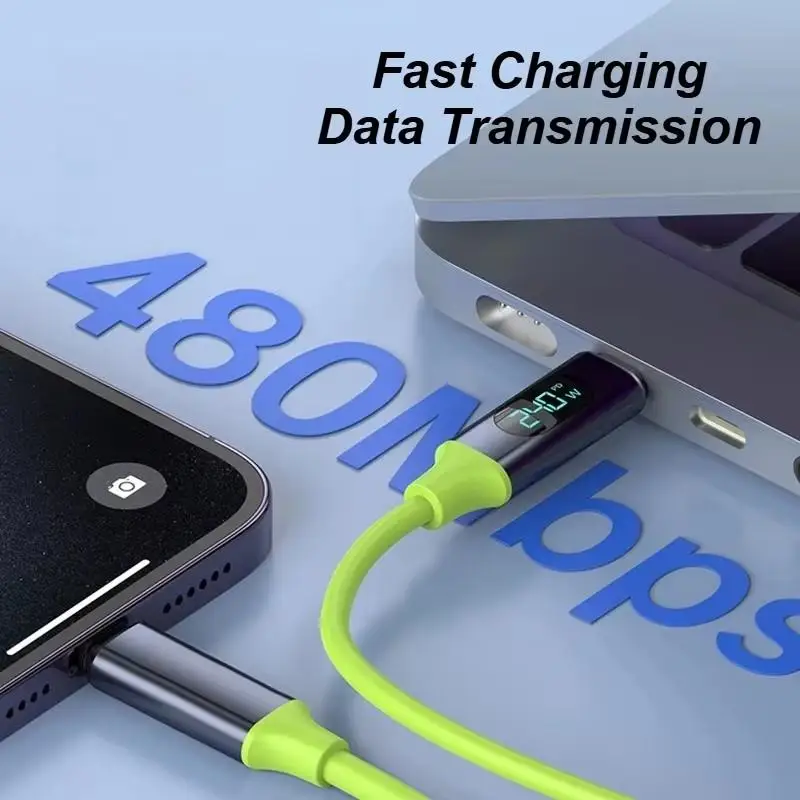 240W Fast Charging USB Type-c To Type-c Cable Digital Display Super Fast Charging Mobile Phone Data Cable Liquid Silicone