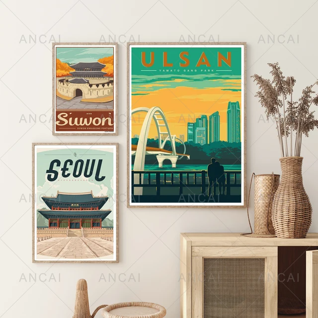 South Korea Seoul Ulsan Busan Vintage Retro Landscape Art Poster Canvas Painting Wall Pictures Print Home Decor Gifts