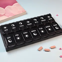 Compact 14-Slot Weekly Pill Organizer (Black)