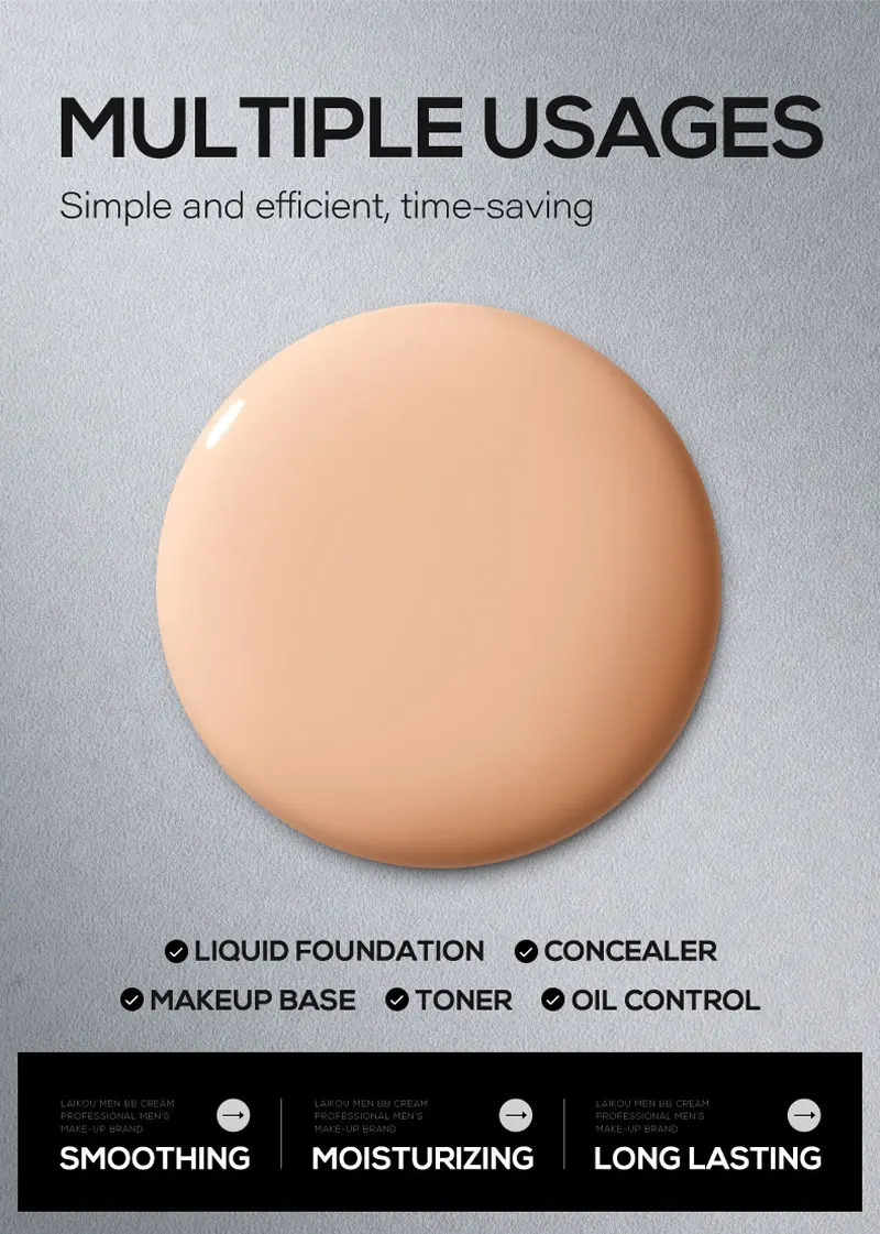 Men'S BB Cream Long-lasting Moisturizing Oil Control Concealer Full Covering Pore Scars Acne Marks Dark Spots Primer Makeup