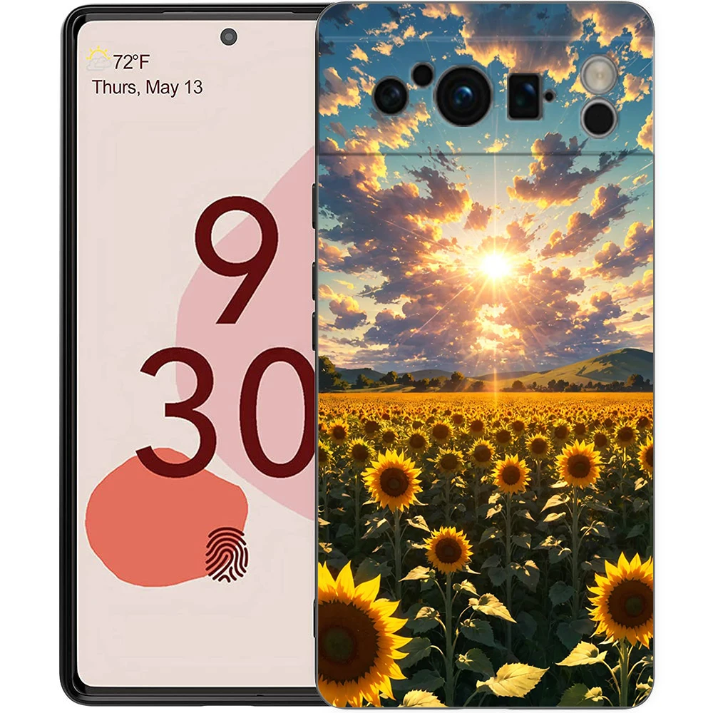 Elegant Sunflower Design Luxury Phone Case - Black Soft TPU Cover