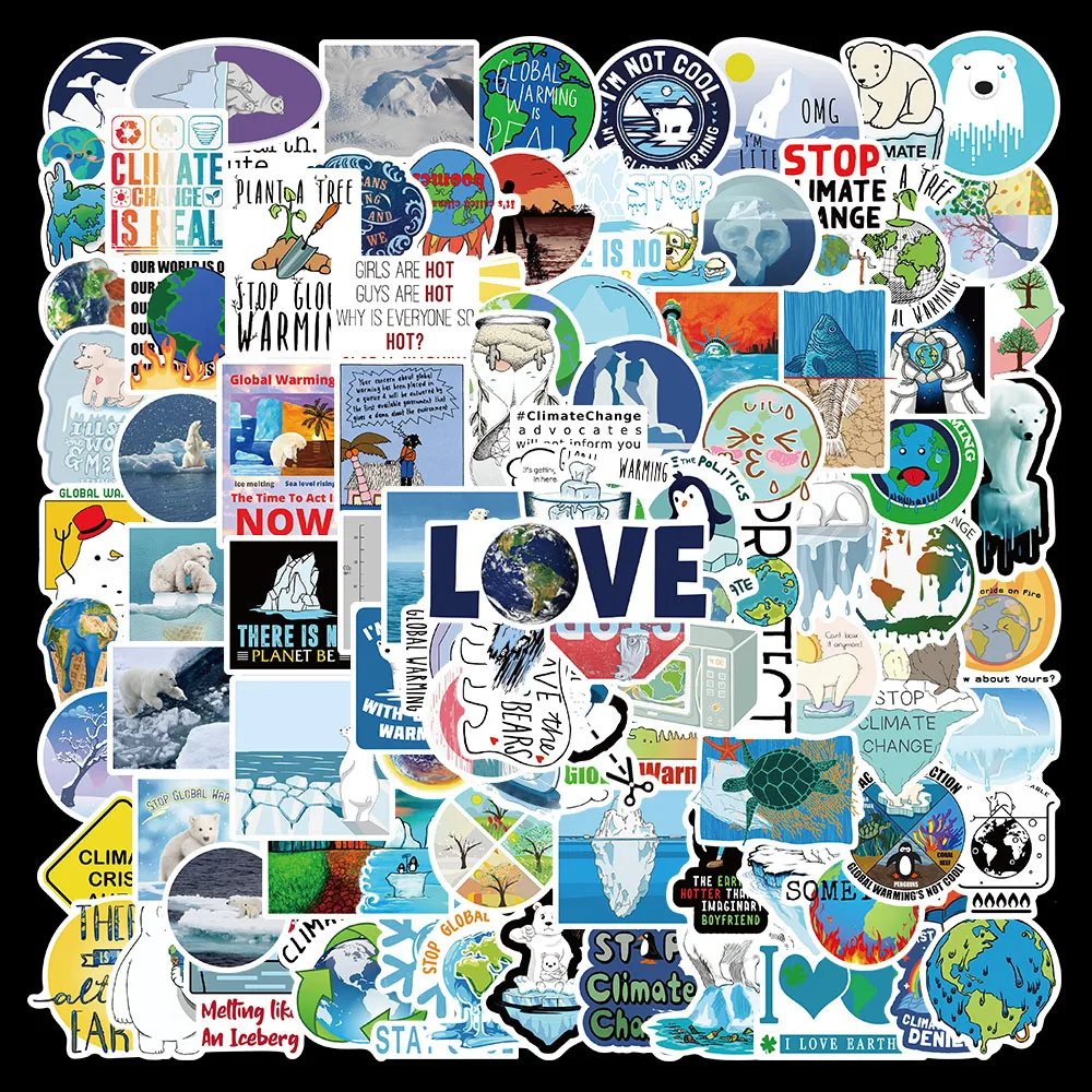 

50/100pcs Cartoon Climate Change Stickers For Luggage Guitar Phone Waterproof Graffiti Notebook Laptop Decals