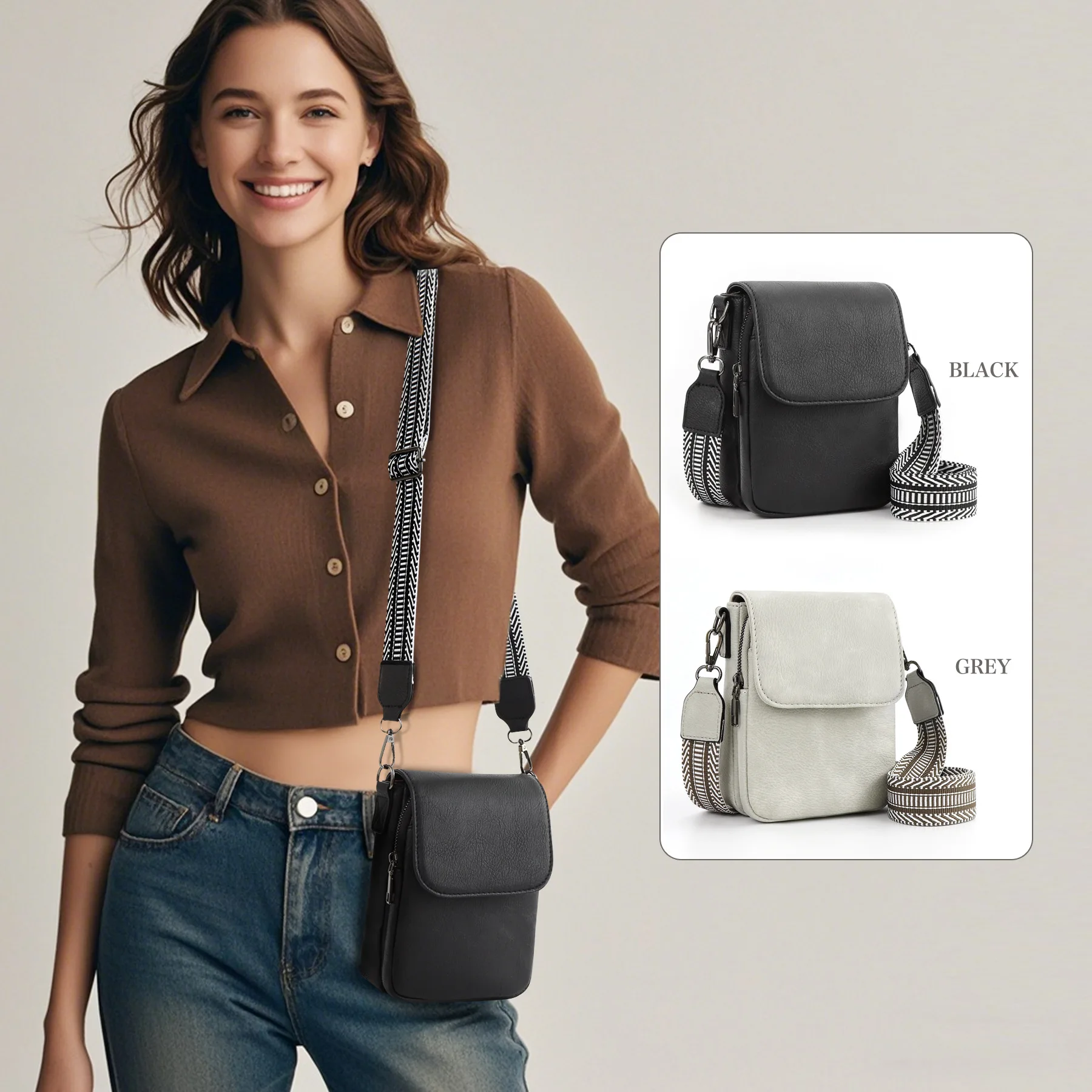 Mini Crossbody Bag Portable Mobile Phone Bag Multi-pocket Card Slot Fashion Function Adjustable Shoulder Strap