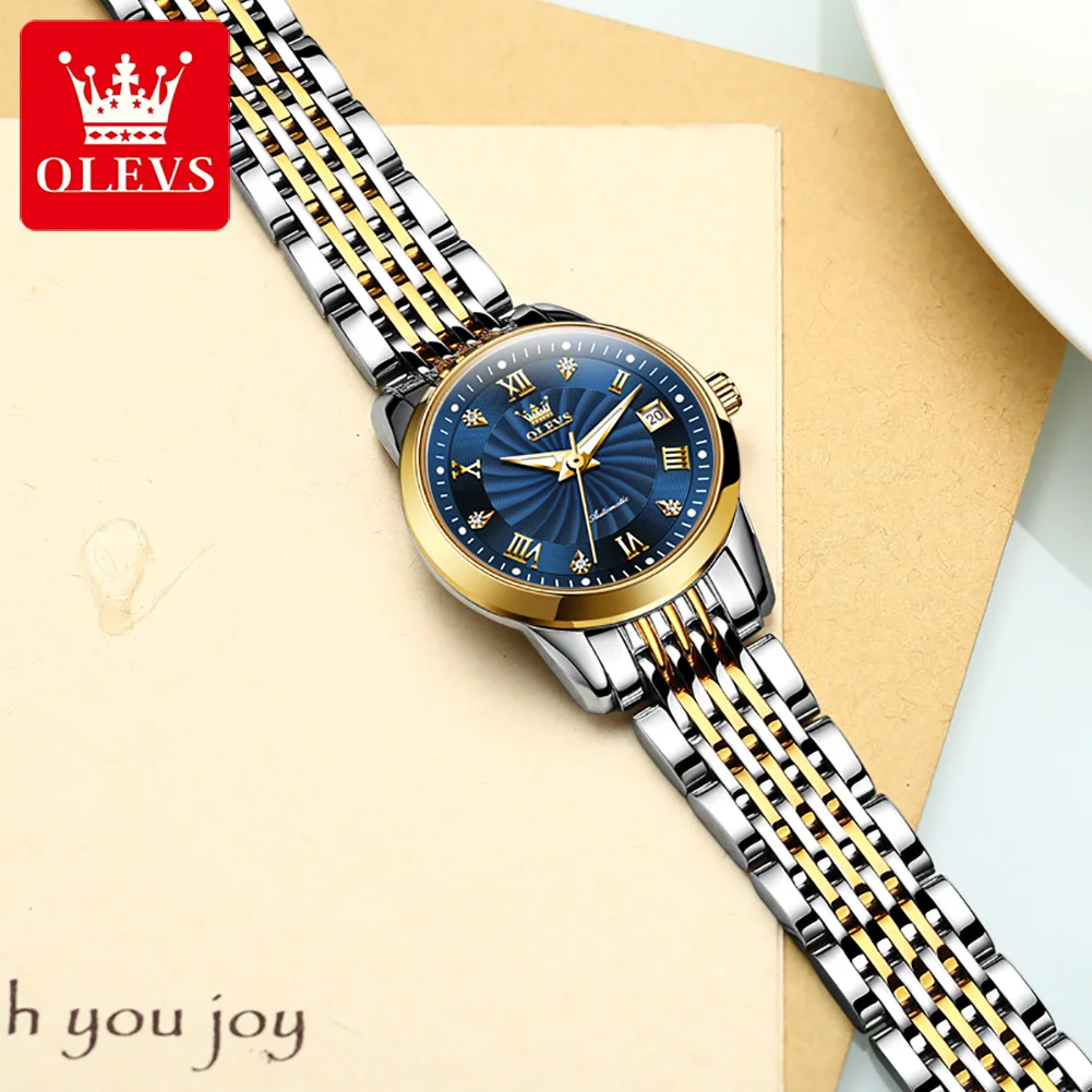 OLEVS New Watches for Women Automatic Movement Mechanical Female Wristwatch Luxury Stainless Steel Elegant Women's Watches Reloj