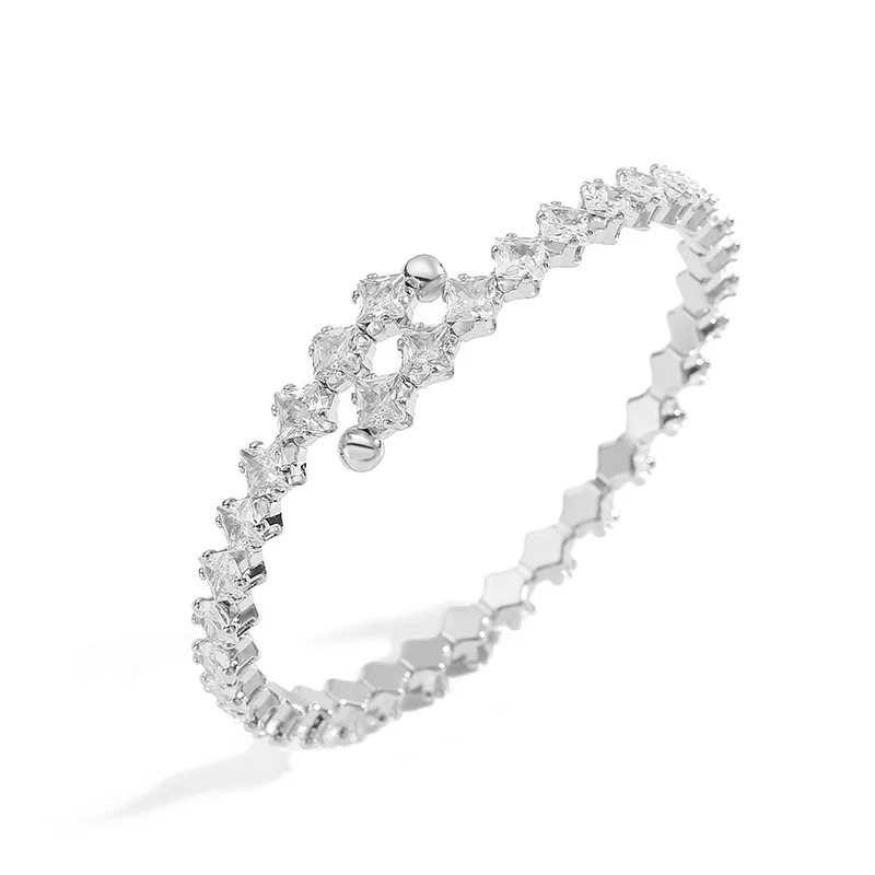 2 Styles CZ Stone Ice Crystal Transparent Light Luxury Ladies Banquet Party Ladies Adjustable Bracelet