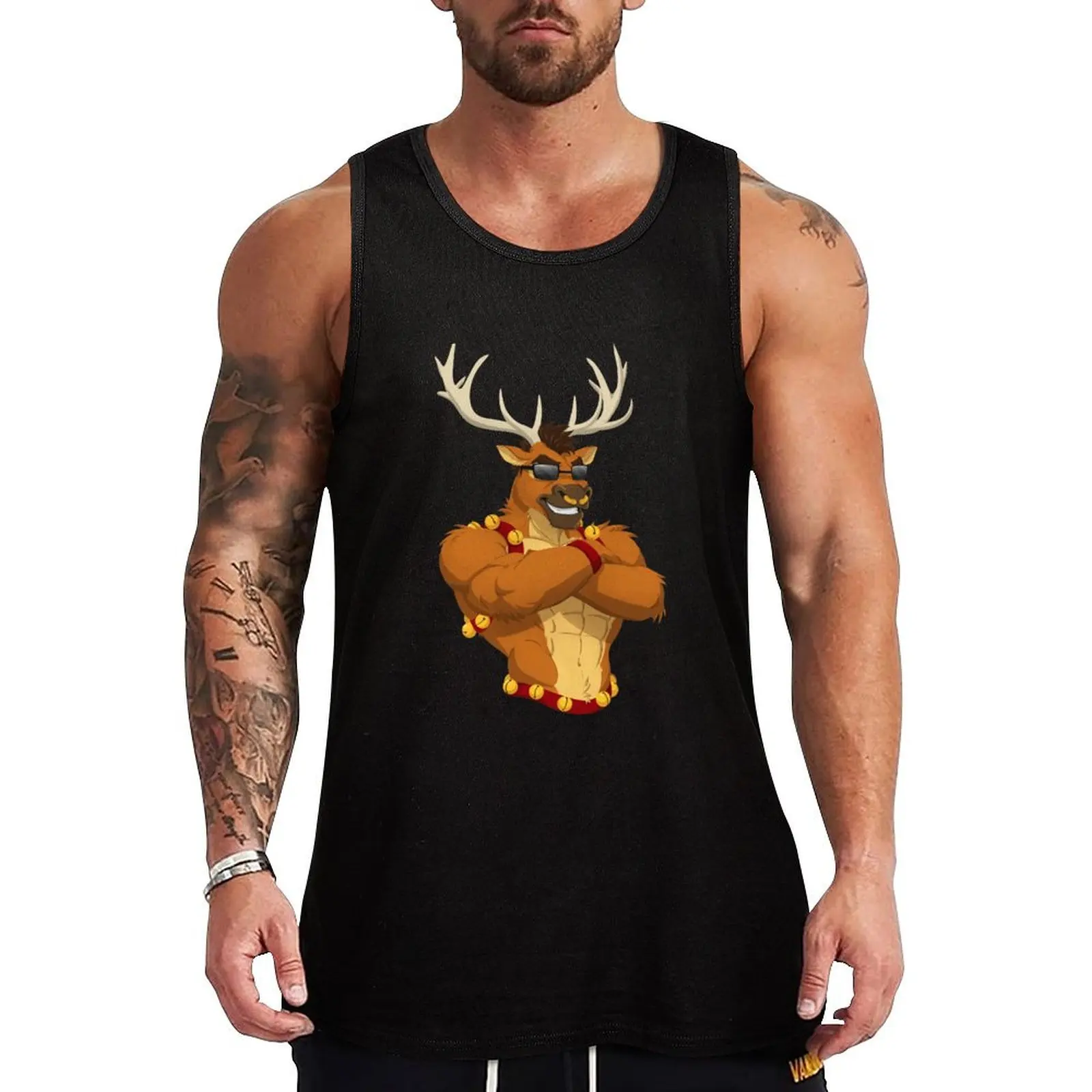 Buff Reindeer Christmas Design Tank Top Gym T-shirts for men gym men