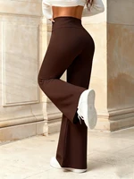 Women's Dark Brown High Waist Wide Leg Pants Flowy Fabric Loose Fit Chic Trousers Long Leg Effect for Casual Office Daily Wear - Image 2