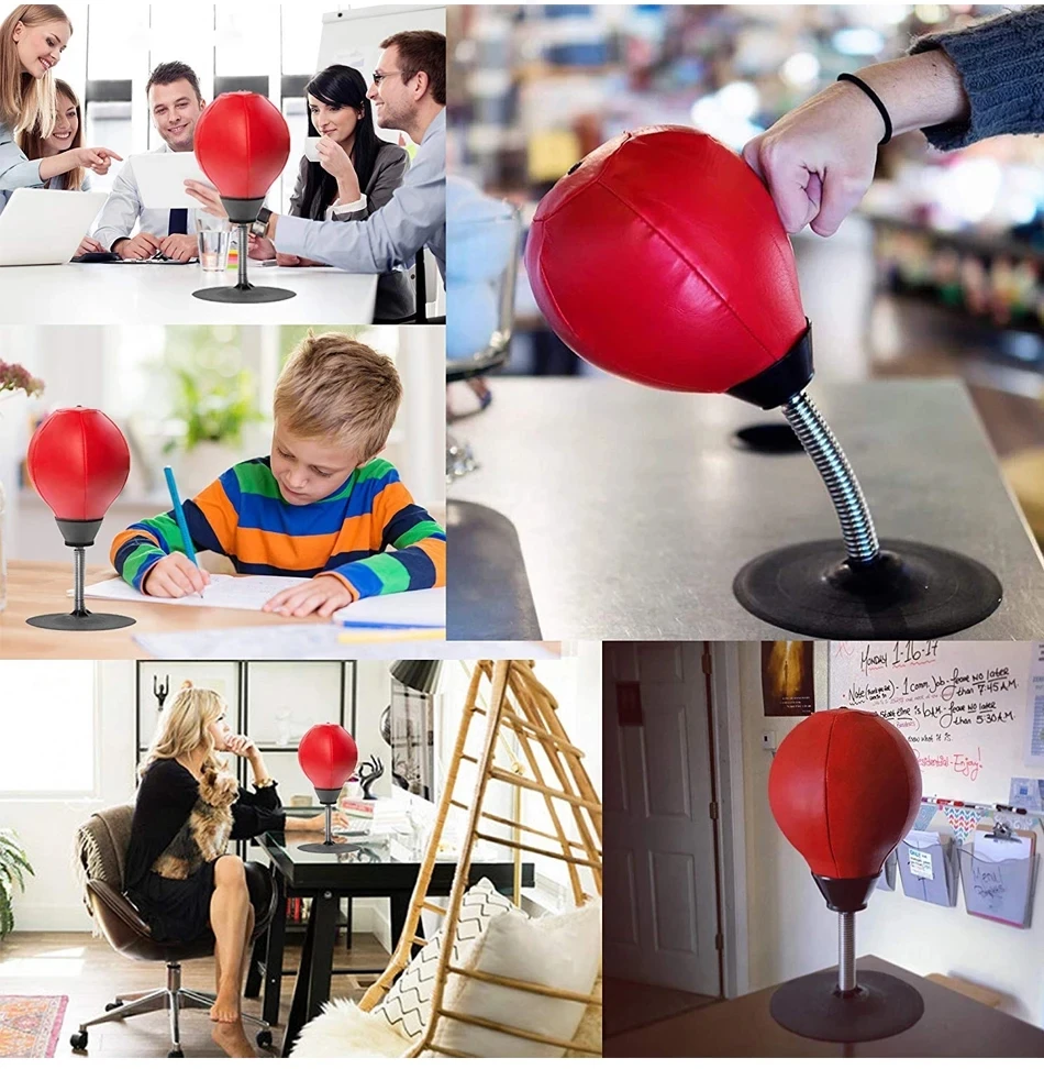 Stress Buster Desktop Punching Ball With Suctions, Inflatable Stress Relief Boxing Ball Muay Tai MMA Exercise Sports Equipment