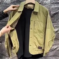 New Casual Jacket Men's Lapel Jacket Men's Short Style Trendy Youth Solid Color Multi Pocket Outerwear 1