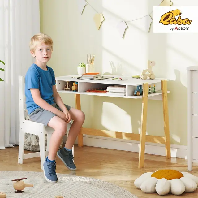 Children's Study Desk and Chair Set for Ages 3-12, Storage-Friendly, Ideal for Homework and Computer Use in Home or School