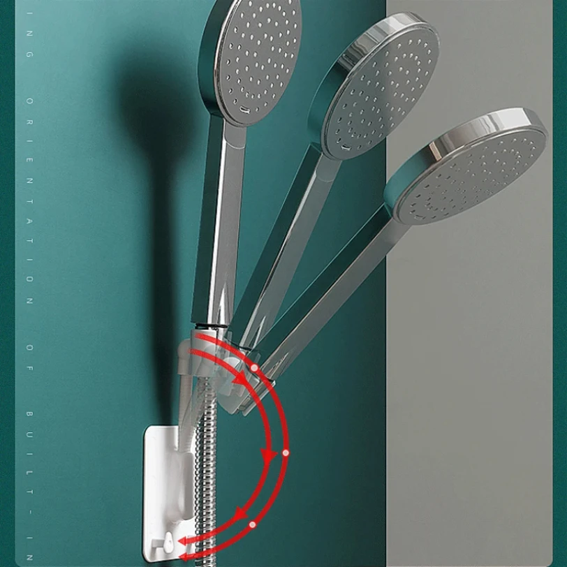 360&deg; Shower Head Holder Adjustable Self-Adhesive Showerhead Bracket Wall Mount With 2 Hooks Stand SPA Bathroom Universal ABS 1pc