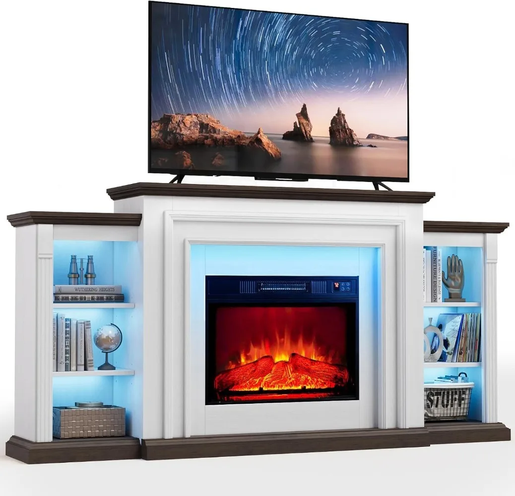 72" LED Electric Fireplace with Mantel, Fireplace TV Stand for 80 Inch TV, Modern Entertainment Center with Storage 2