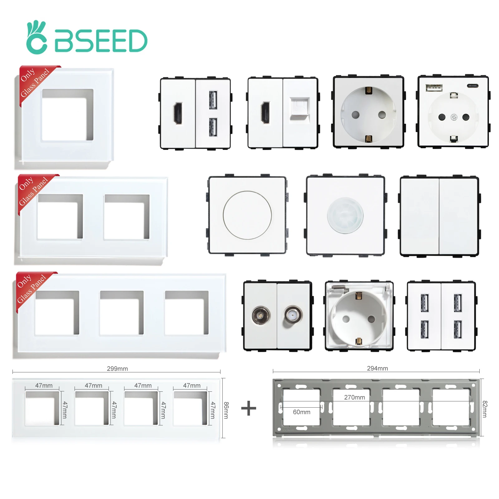 BSEED Glas Rahmen EU Standard PIR Sensor Schalter Modul Teil Steckdosen ...