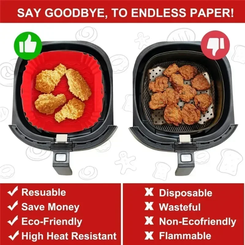 Air Fryer Liners Air Fryer Accessories 1pc of silicone air fryer oven baking plate pizza fried chicken silicone basket reusable air fryer liner accessory