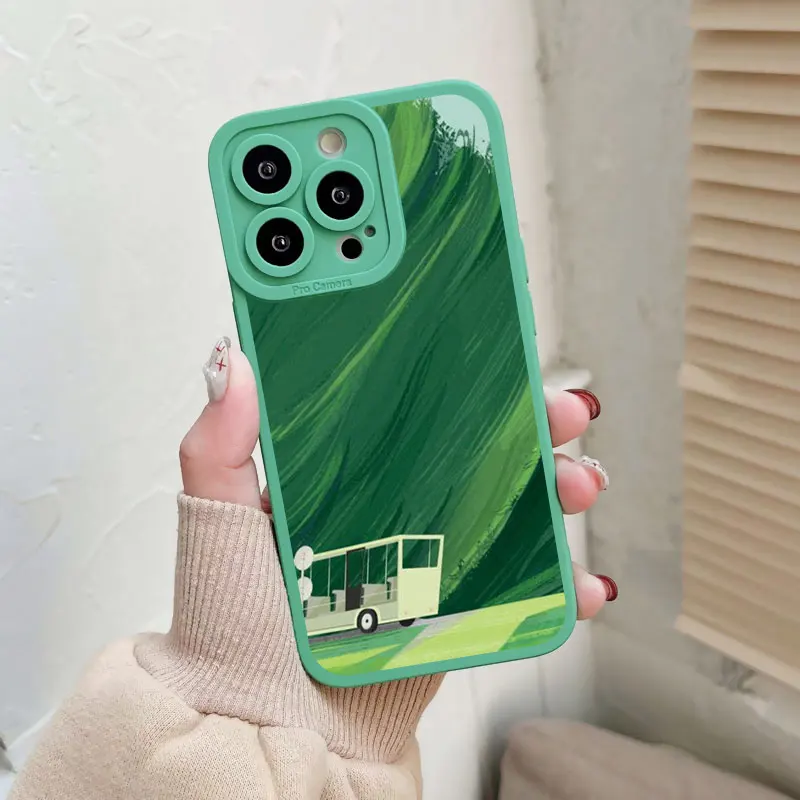 Charming Cartoon Green Lawn Soft Phone Case – Vintage Cute Suburban Relaxation Design
