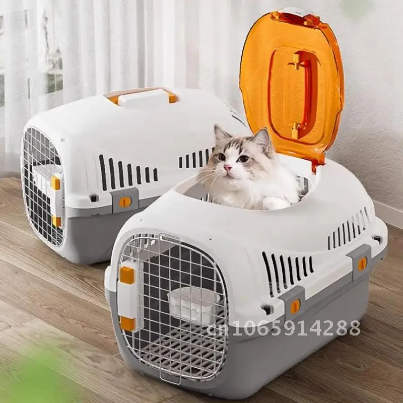 Portable pet travel airline box Simple Multifunctional pet car cage cat transport box cage Ventilated style breathable and