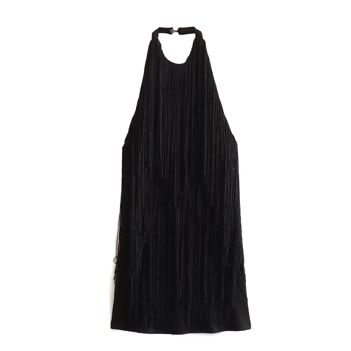 

Sexy Backless Tassels Women Mini Dress Blue Loose Halter Sleeveless A-Line Evening Party Dresses Female 2023 Summer Vestido