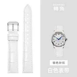 Luxurious Glossy Genuine Leather Watchband - Premium Top Layer Cowhide Strap - 20mm (White - silver)