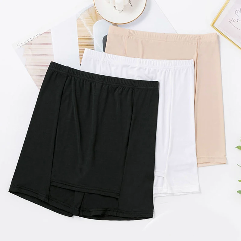 Summer Ice Silk High Waist Shorts Women'S Push Up Safety Pants Double Layer Seamless Skirt Shorts Underwear Boxer Underpants