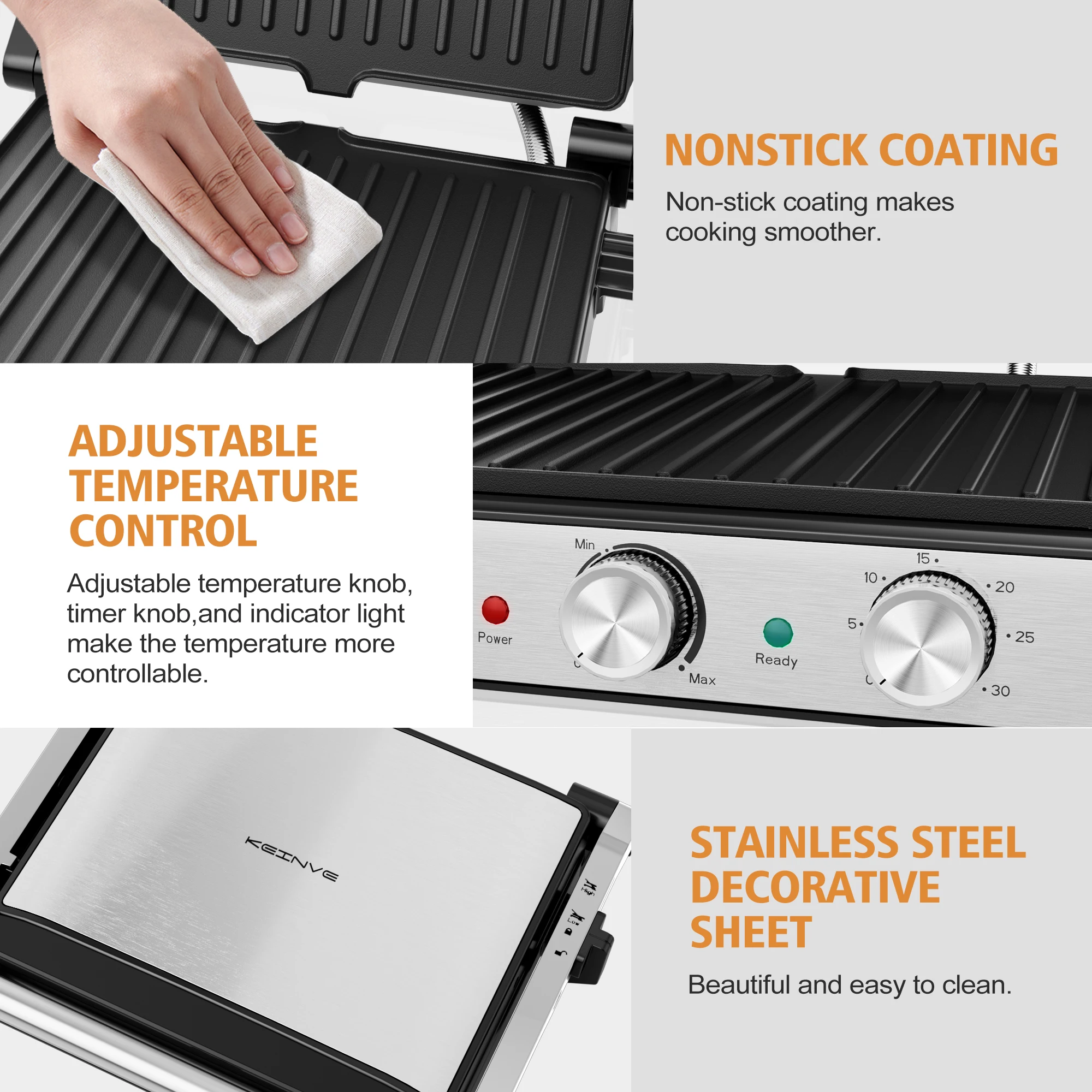1500W 4-Slice Panini Press With Timer, Adjustable Temp & 180° Opening - Electric Grill, Stainless Steel Sandwich Maker 4