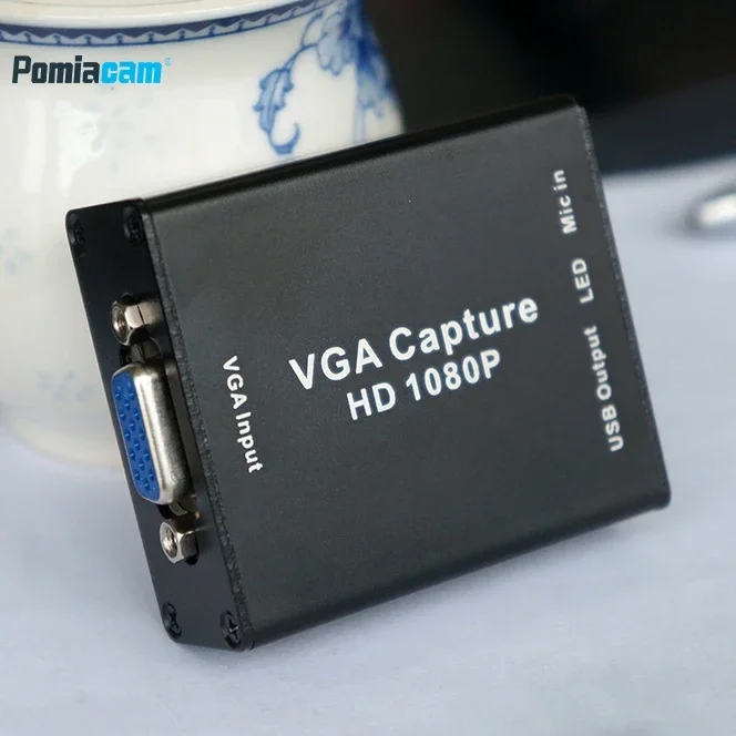 Adaptadores VGA para USB 1080P com placa de captura de vídeo para projetor, reunião, gravação de vídeo, suporte OBS, potplayer