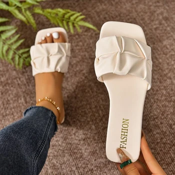 Women's Sandals Fashion Square Head Summer Shoes For Women Flat Sandals Korean Style Slippers Summer Sandalias De Mujer Footwear 1