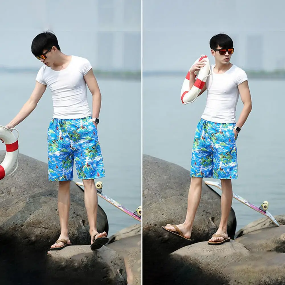 

Wide Leg Seaside Shorts Tropical Tree Printed Men's Summer Beach Shorts Quick Drying Wide Leg Seaside Pants for Casual Surfing