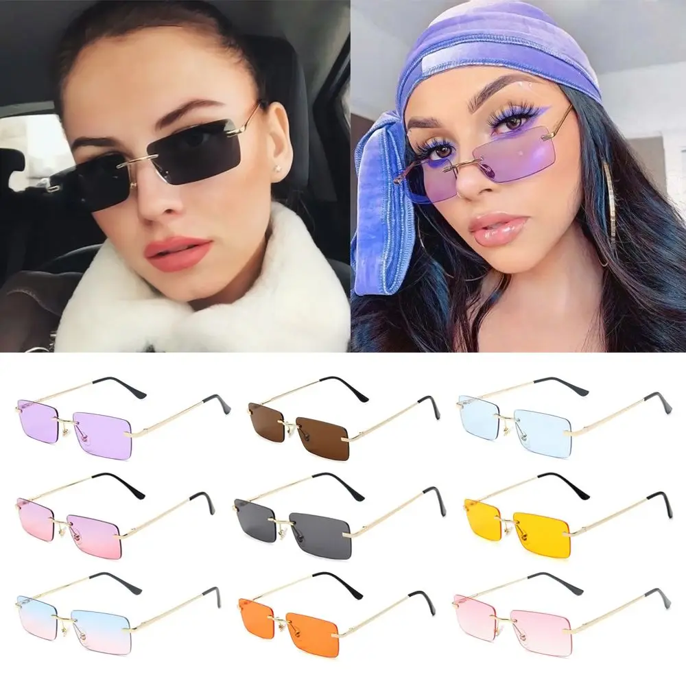 

Fashion UV400 Retro Eyeglasses Women Vintage Sunglasses Gradient Glasses Sun Glasses Rectangle Rimless