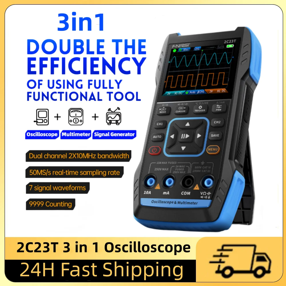 FNIRSI 2C23T 3 in 1 Multimeter Digital Oscilloscope Function Signal Generator 9999counts AC DC Voltage 50MS/s 10MHz Dual Channel,digital multimeter,digital oscilloscope,signal generator