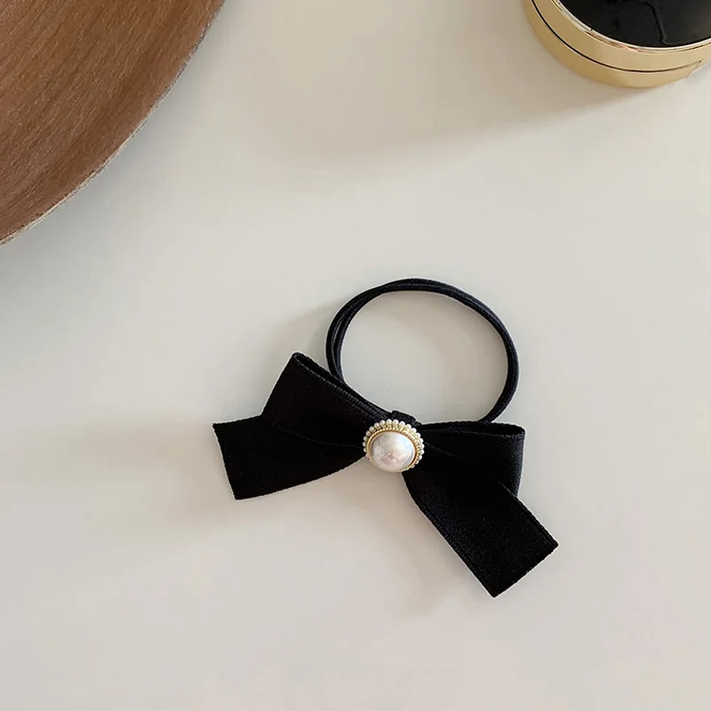 

S3639 French Retro Hair Rubber Bands Ponytail Holder Faux Pearl Bowknot Hair Rope Hair Ring Simple Rope Headdress